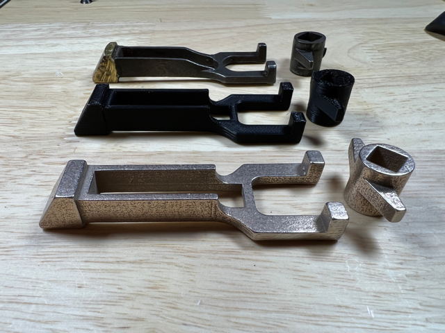 original, 3D printed plastic, and 3D printed steel B.L.W. latch parts