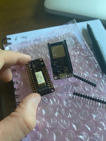 ESP32 and relay featherwing components